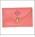 Leatherette Envelope Clutch Purse Embroidery Blank With Detachable Gold Shoulder Chain - SALMON